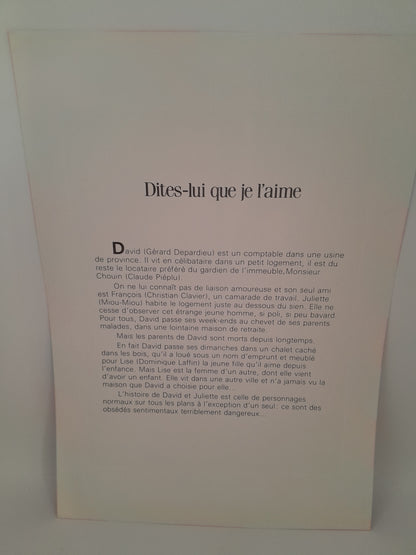 Affiche Vidéo Club du Film "Dites-lui que je l'aime"29 x 20.5 cm