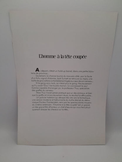 Affiche / Vidéo Club Film: "L'Homme à la Tête Coupée" 29 x 20.5 cm