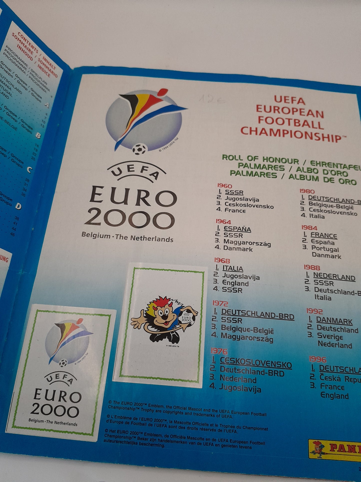 Album Panini UEFA Euro 2000 manque 39 images