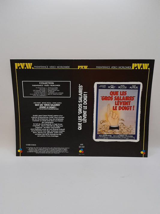 Jaquette VHS  Film : "Que les gros salaires lèvent le doigt"