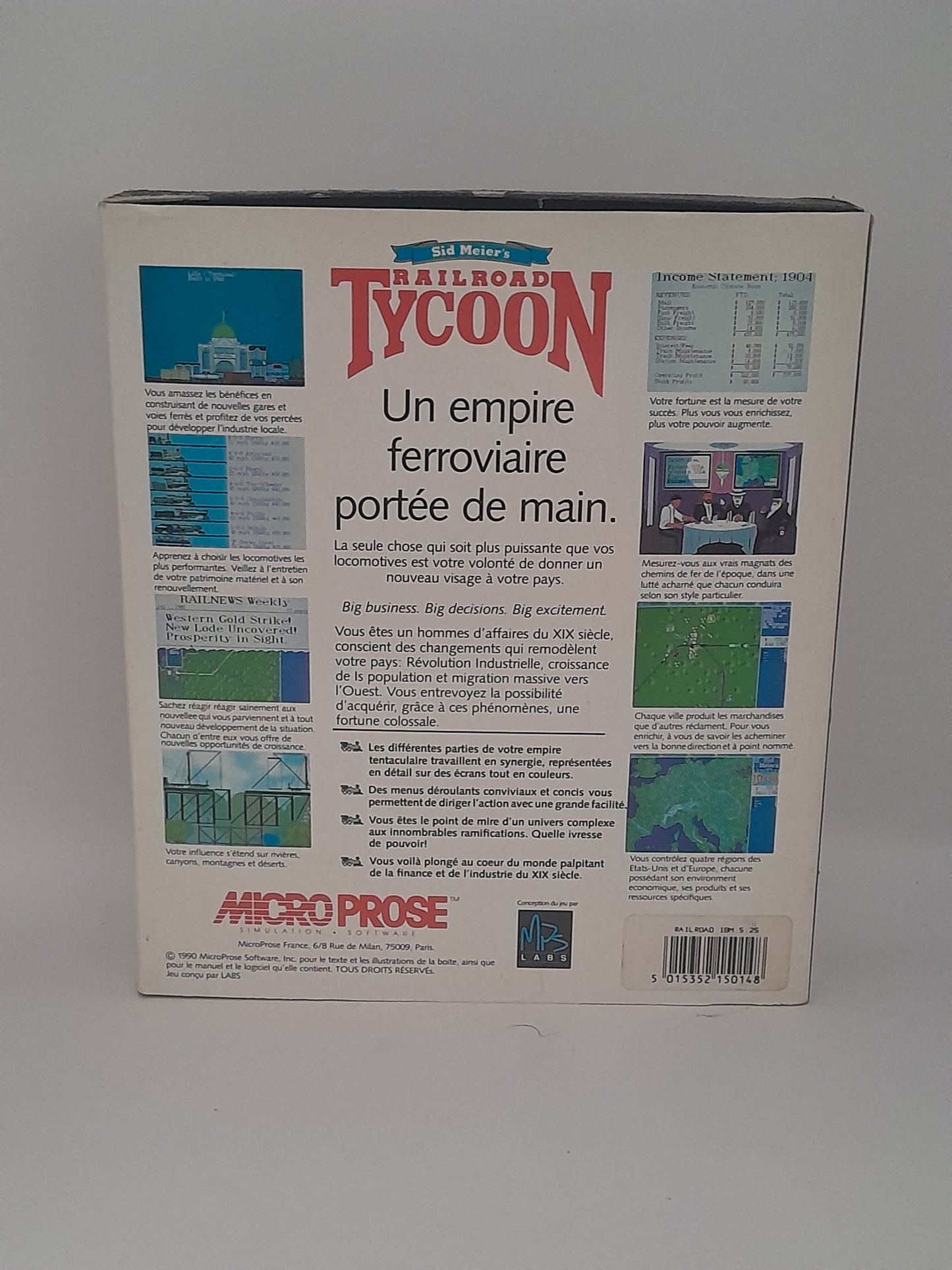 Jeu PC Big Box "Railroad Tycoon" par Sid Meier’s IBM 5.25 edition Fr