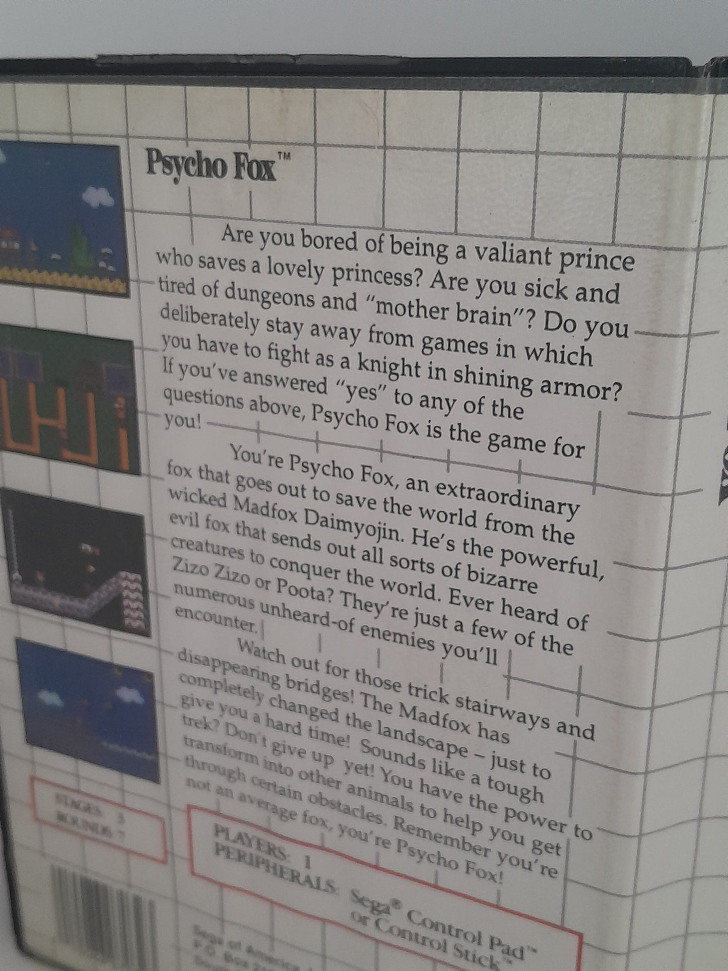 Boîtier Sega Master System - Psycho Fox (Version US)