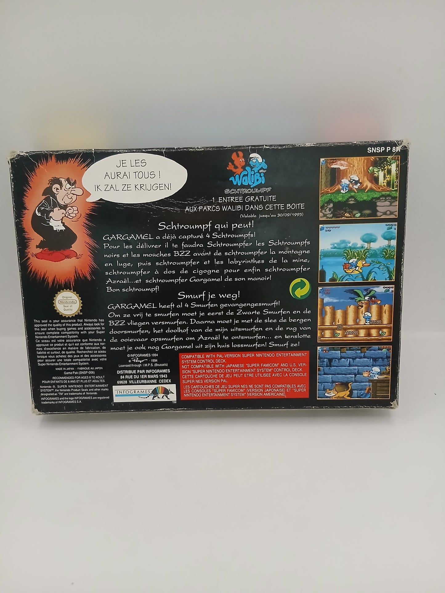 Boite Jeu Super Nintendo Les Schtroumpfs