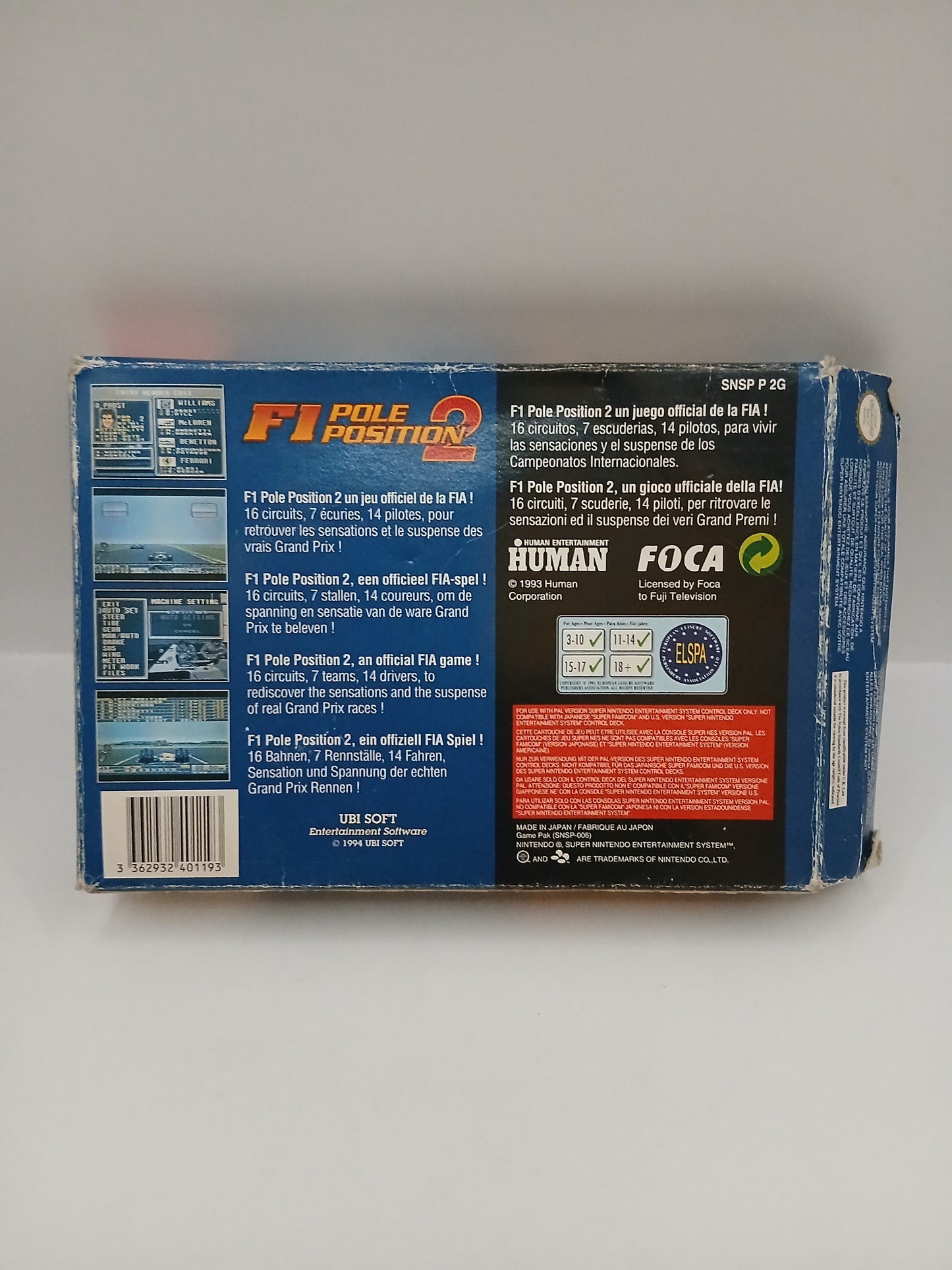Boîte Jeu Snes F1 Pôle Position 2